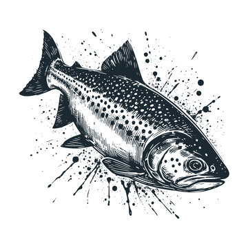 recommend clip art: The Tuna fish logo. Black white vector illustration. 