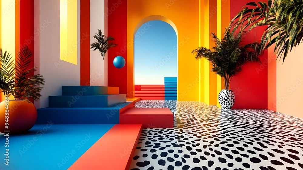 Poster striking 3d rendered abstract art mockup with vibrant geometric shapes and depth of field