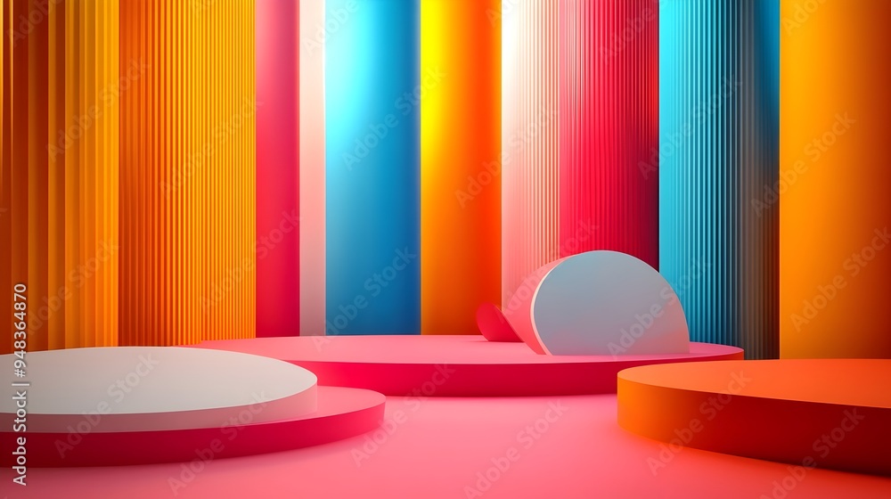 Poster vibrant 3d rendered abstract art mockup with geometric shapes and depth of field
