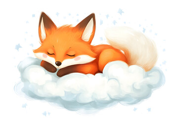 Fototapeta premium Cute little fox watercolor cartoon illustration isolated on a white background