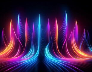Vibrant Neon Light Streaks: Abstract Glowing Lines on Dark Background with High Contrast and Dynamic Energy