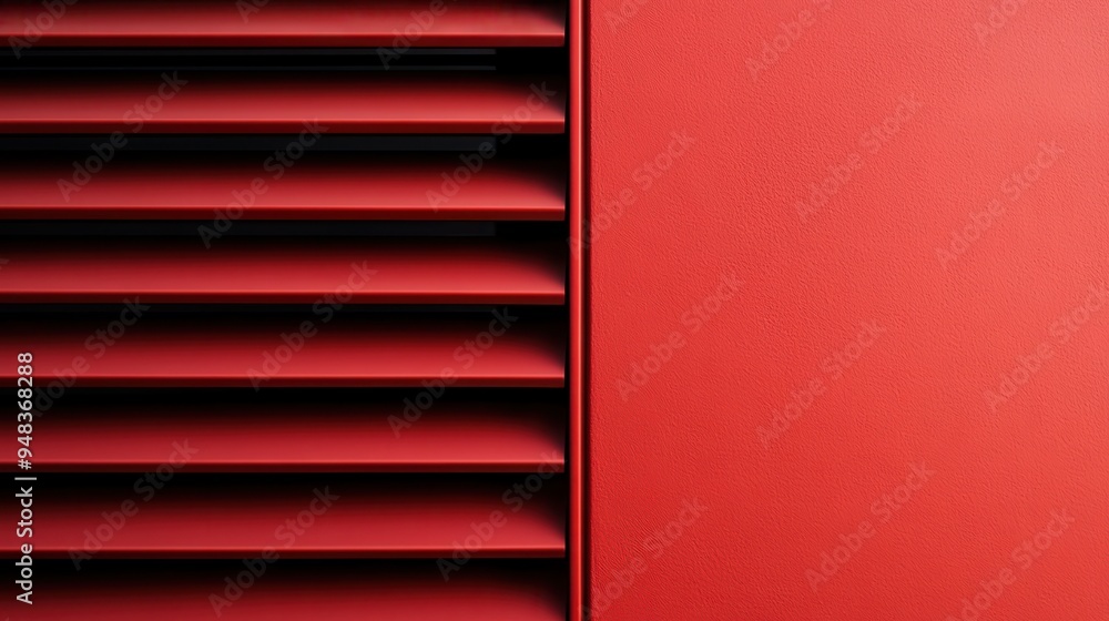 Poster detailed red panels with a combination of vertical and horizontal lines, offering a glimpse into con