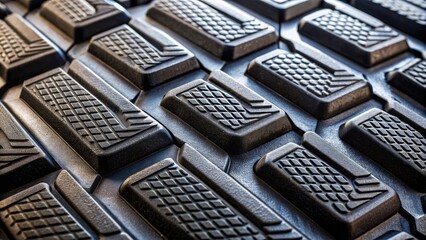 Close-up of a rugged rubber grip texture, showcasing intricate patterns and tiny imperfections, evoking a sense of durability and reliability.