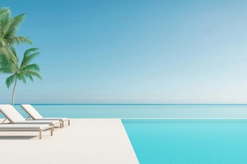 Obraz premium Idyllic Seaside Terrace with Pool and Palm Trees