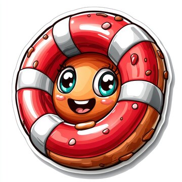 recommend clip art: Cute Cartoon Lifebuoy Character with Big Eyes and Smiling Face