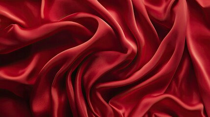 Obraz premium A sumptuous display of red satin fabric in a flat lay, with varying shades and a smooth, flowing appearance