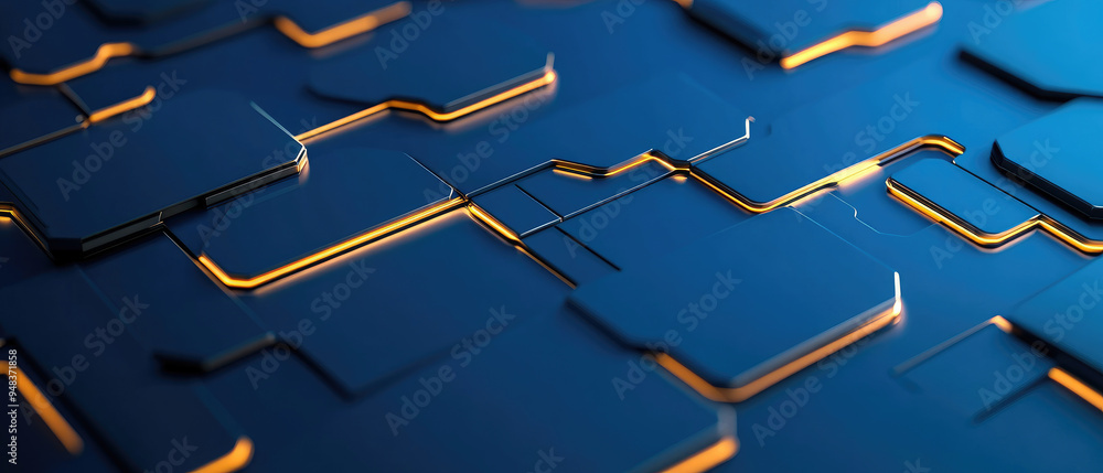 Poster futuristic abstract technology grid, sleek patterned surface with illuminated edges, suggesting adva