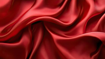 Obraz premium An array of red satin fabric, arranged in a flat lay, with silky, flowing textures creating a vibrant backdrop