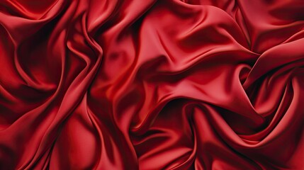 Obraz premium An array of red satin fabric, arranged in a flat lay, with silky, flowing textures creating a vibrant backdrop