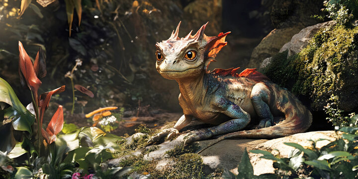 baby dragon waiting for mum, ai generated.