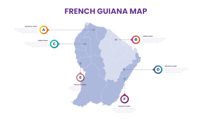 A map of the French Guiana. French Guiana infographic vector illustration with data and country information
