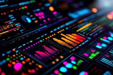 Fototapeta premium A vibrant display of data visualizations and analytics in a digital interface.
