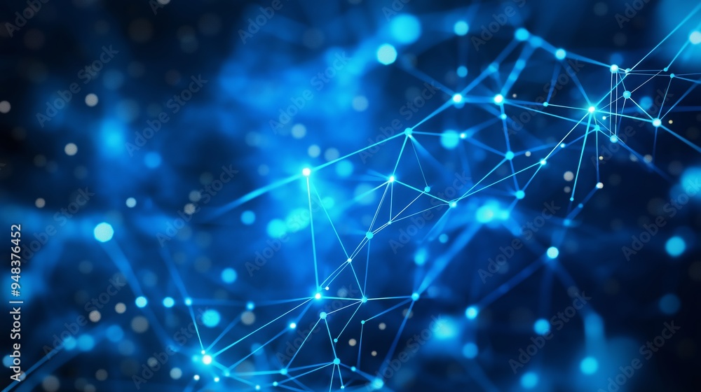 Aufkleber Luminous blue network connection with sparkling dots background. Based on Generative AI