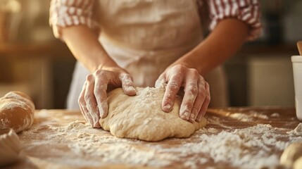 Fototapeta premium Close-up of Hands Kneading Dough