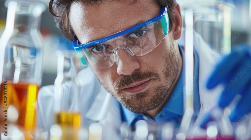 Poster a scientist with focus work on a laboratory experiment