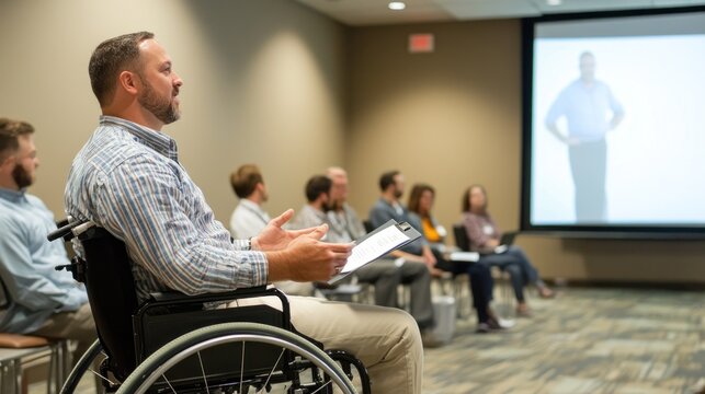 Attentive Audience Member in Wheelchair at a Conference