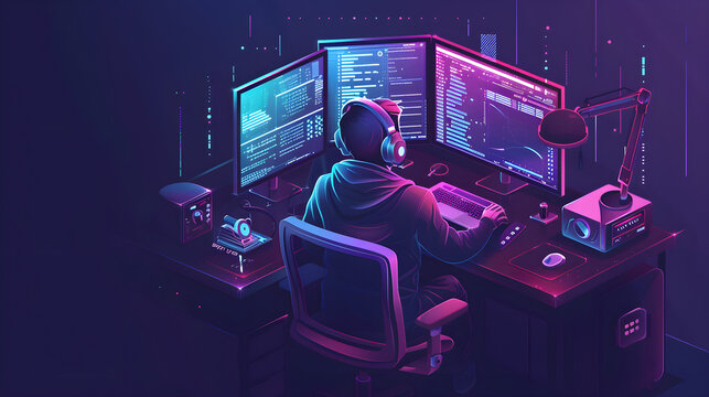 Programmer and computer engineer. Computer engineering icon symbol template for web and graphic design collection logo vector illustration