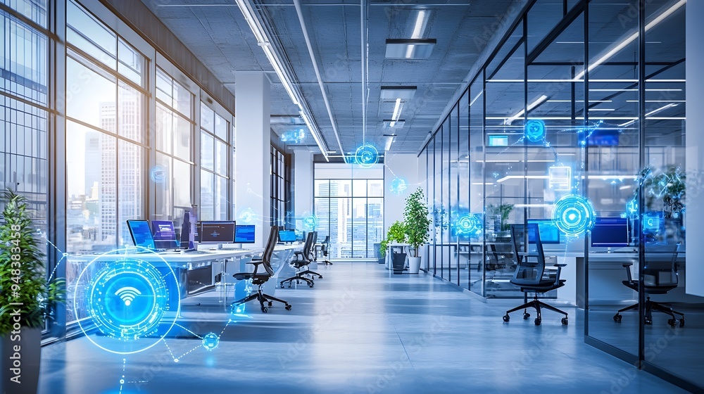 Poster cutting edge smart office space with iot powered automation systems for enhanced productivity stream