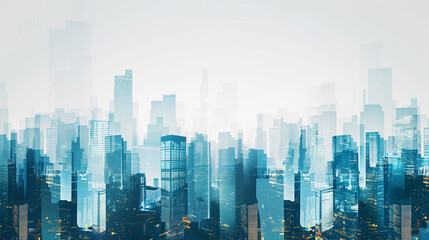 Urban Business Elegance, Abstract Cityscape Double Exposure Creating a Modern Corporate Ambiance. Urban Business Style, Abstract Double Exposure Cityscape Conveying a Sense of Corporate Dynamism.
