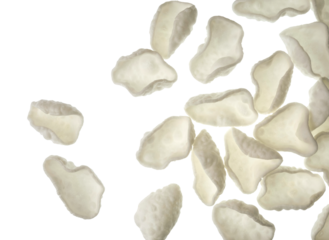 White Chips Isolated On a White Background. Salty Crispy Potato Snack. Salty Crisps. White Potato Puffs. Party Food. Thin, Crunchy Cereal Wafers, Perfect Party Snack. Quick Salty Snack. Copy Space.