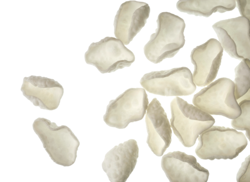 White Chips Isolated On a White Background. Salty Crispy Potato Snack. Salty Crisps. White Potato Puffs. Party Food. Thin, Crunchy Cereal Wafers, Perfect Party Snack. Quick Salty Snack. Copy Space.