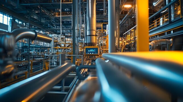 Photograph showcasing an IoT powered predictive maintenance system in a smart industrial factory with advanced sensors data analytics