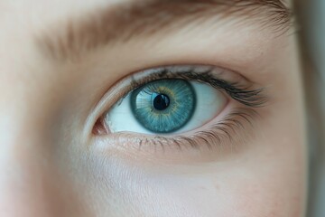 Obraz premium A detailed close-up of a blue eye with mesmerizing patterns in the iris, showcasing human uniqueness and emotion.