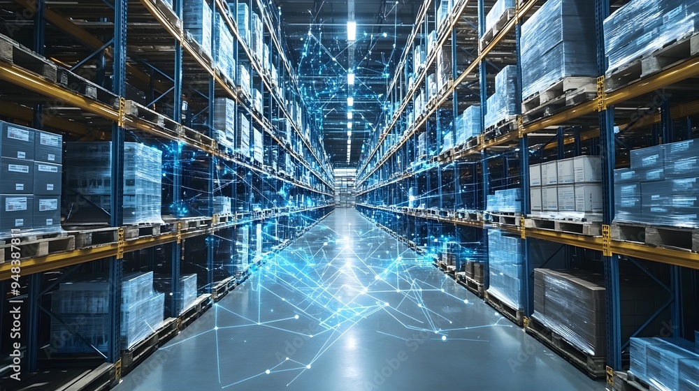 Poster streamlined smart warehouse with automated inventory management for optimized logistics and distribu