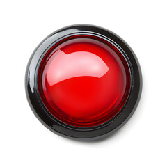 Top view red light round button isolated on white background	
