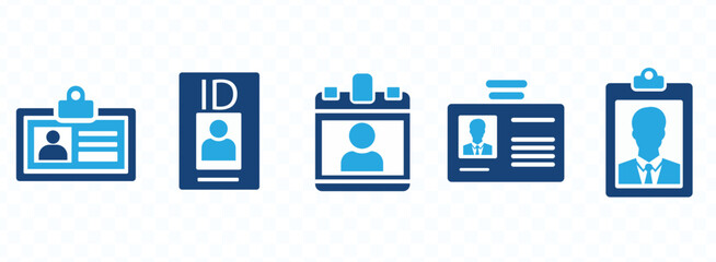 ID - identity document icon set. Containing Id card, biometric, face id and eye scan icons. Vector illustration.