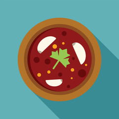 Delicious red borscht served with sour cream and decorated with parsley, a traditional ukrainian soup