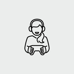 Gamer Girl with Gamepad Vector Line Icon