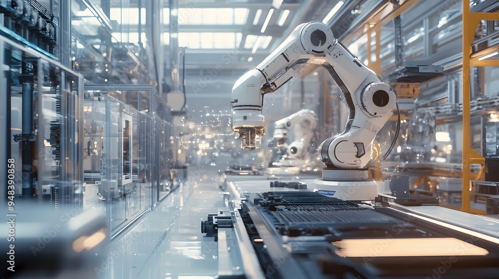 Poster autonomous iot powered smart factory machinery operating seamlessly with advanced sensors data analy