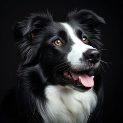 Portrait of a Border Collie dog on a black studio background