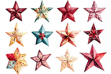 Obraz premium Watercolor collection of Christmas stars isolated on white background 