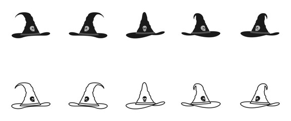 witch hat with skull icon set vector illustration isolated on white background.