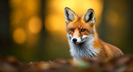 Autunno, composizione con simpatica volpe in un parco, sfondo con foliage e colori autunnali