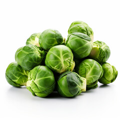 Fototapeta premium Fresh Brussels sprouts isolated on white background, vibrant and healthy