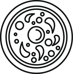 Simple black and white icon of a petri dish containing bacteria, useful for illustrating scientific or medical concepts