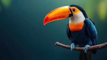 Obraz premium a captivating design featuring a vibrant toucan resting on a branch, perfect for wildlife concepts with text placement