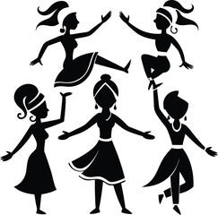 Girls Jumping Modern Black Silhouette Design Elements