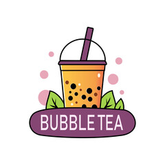 Bubble tea logo vector illustration template. Emblem of fresh milk boba with white background