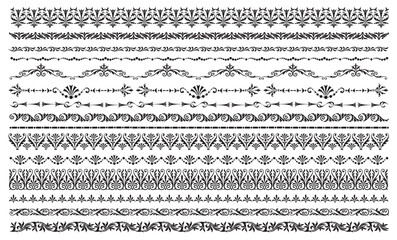 Ornament border, Set of vector seamless pattern, vintage ornament set, floral decoration..eps