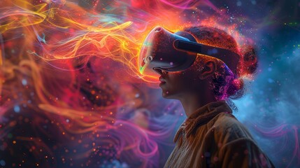 Exploring virtual worlds with vivid colors in immersive virtual reality technology during a creative session