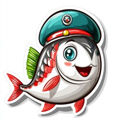 Cartoon Fish Wearing a Hat Sticker