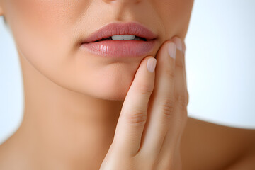 Obraz premium Closeup portrait of woman having toothache isolated on white background. Female suffering with a painful, hurting or inflammation in her mouth