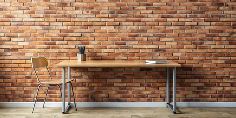 Minimalistic mockup desk with brick wall background