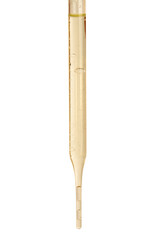 Cosmetic pipette with yellow liquid dripping. On a blank background. Acids, extract, serum, serum.