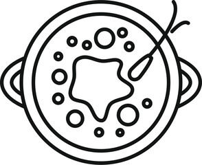 Line drawing of a petri dish with bacteria growing in it, for use in medical or science illustrations