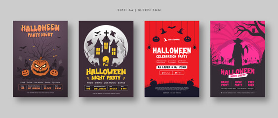 Festive Halloween night flyer and poster set - Spooky invitations and party promotions template